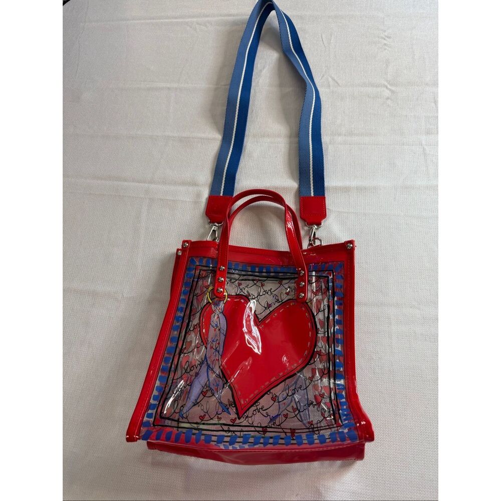 BRIGHTON STRIPED LOVE CLEAR TOTE Crossbody Designer Blue Canvas Strap
